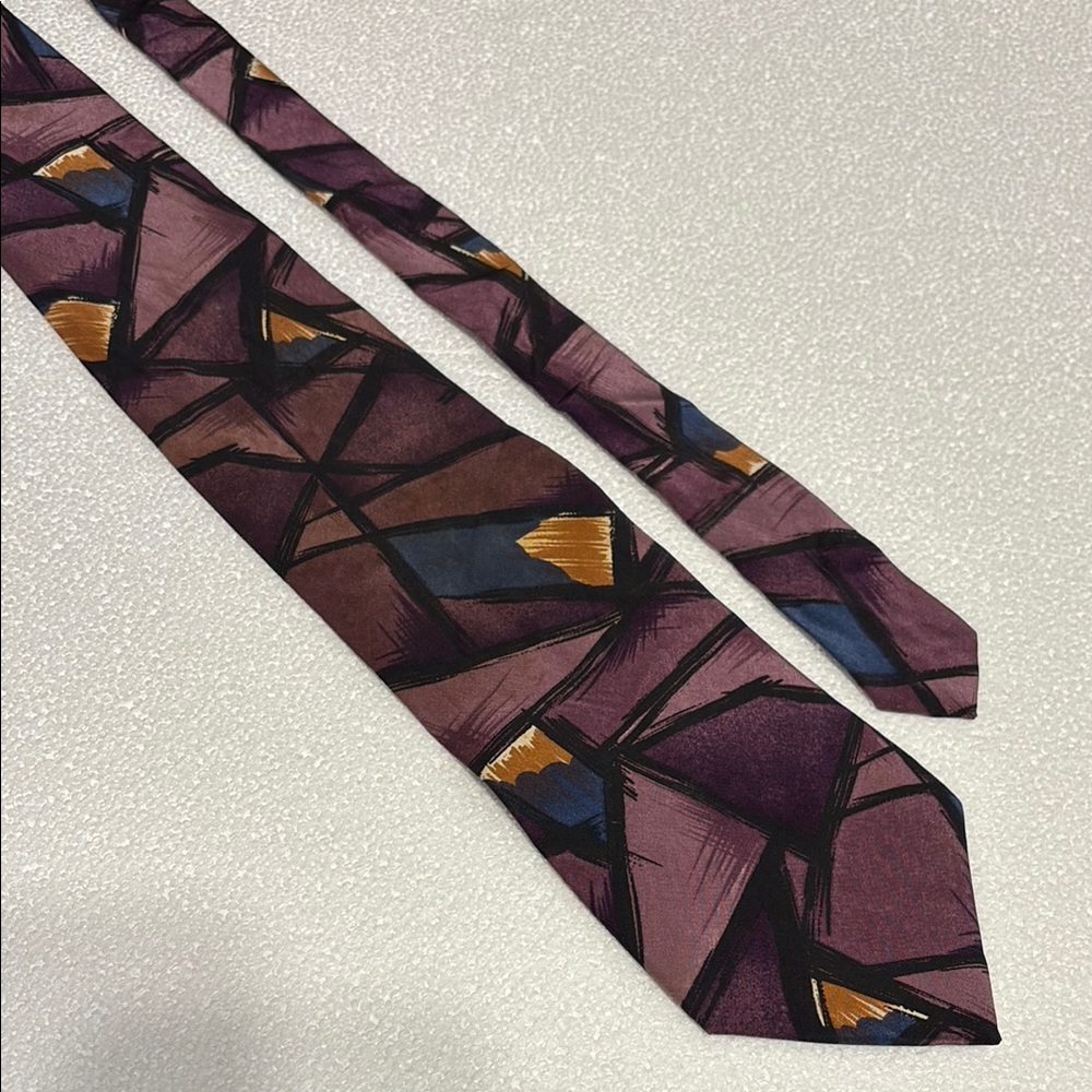 Dior Purple and Gold Silk Tie with Geometric Design 58” x 3.75”